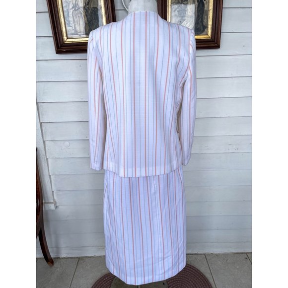 Vintage 1970s White Peach Striped Skirt Suit - Picture 2 of 16